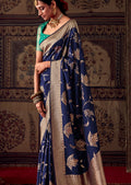 MIDNIGHT BLUE MEENAKARI WOVEN DESIGNER BANARASI SILK SAREE