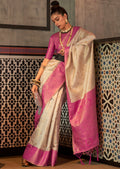 Pearl White Zari Woven Handloom Kanjivaram Silk Saree