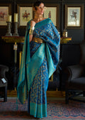 Yale Blue Zari Woven Pure Handloom Kanjivaram Silk Saree