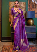Purple Zari Woven Pure Handloom Banarasi Silk Saree