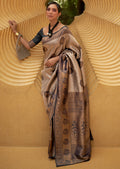 Black Zari Woven Two Tone Handloom Kanjivaram Silk Saree