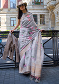 Grey Woven Pure Satin Organza Silk Saree