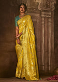 ROYAL YELLOW WOVEN PURE CREPE SILK DESIGNER BANARASI SAREE