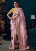 WISTERIA PURPLE HEAVY EMBROIDERED BROCADE DESIGNER KANJIVARAM SILK SAREE