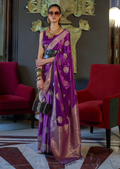 Purple Zari Woven Pure Handloom Banarasi Satin Silk Saree