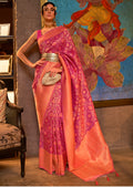 Ruby Pink Zari Woven Pure Handloom Kanjivaram Silk Saree