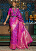 Magenta Purple Zari Woven Handloom Pure Banarasi Satin Silk Saree