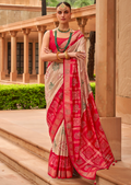 Beige Woven Traditional Bandhani Patola Silk Saree