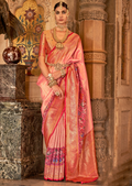 Crepe Pink & Red Woven Royal Patola Kanjivaram Silk Saree
