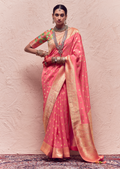 GEORGIA PEACH PURE CREPE SILK DESIGNER KHADDI BANARASI SAREE