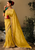 CORN YELLOW WOVEN HEAVY EMBROIDERED PREMIUM DESIGNER SILK SAREE