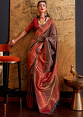 Golden Black Zari Woven Pure Handloom Kanjivaram Silk Saree