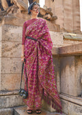 Magenta Purple Woven Pure Handloom Parsi Organza Silk Saree