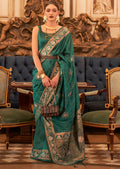 Bottle Green Woven Pure Handloom Tussar Silk Saree