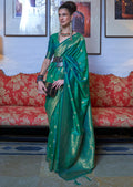 Peacock Green Zari Woven Pure Handloom Silk Saree