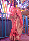 Rouge Pink Woven Pure Handloom Ikat Silk Saree