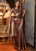 Dark Brown Zari Woven Two Tone Pure Handloom Organza Silk Saree
