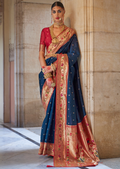 Midnight Blue Woven Traditional Royal Patola Paithani Silk Saree