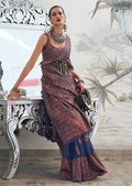 Navy Blue Woven Pure Handloom Kashmiri Jamewar Saree