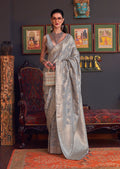 Cloud Grey Woven Pure Handloom Katan Silk Saree