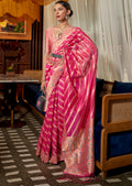 Hot Pink Two Tone Meenakari Woven Pure Organza Silk Saree