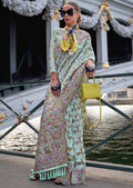 Mint Green Woven Pure Handloom Parsi Organza Silk Saree