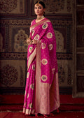 DEEP PINK MEENAKARI WOVEN DESIGNER BANARASI SILK SAREE