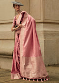 Crepe Pink Woven Handloom Pure Satin Silk Saree