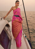 Hot Pink Woven Pure Handloom Kanjivaram Satin Silk Saree