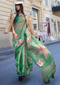 Jade Green Woven Pure Satin Organza Silk Saree