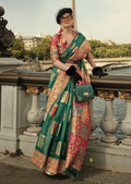 Jade Green Woven Pure Handloom Kashmiri Jamewar Silk Saree