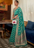 Turquoise Green Two Tone Meenakari Woven Pure Organza Silk Saree