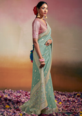 MINT GREEN WOVEN PURE CHINON CHIFFON DESIGNER SILK SAREE