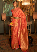 Golden Orange Zari Woven Pure Handloom Kanjivaram Silk Saree