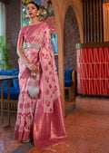 Pastel Pink Copper Zari Woven Pure Shimmer Organza Silk Saree