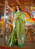 Pear Green Woven Pure Handloom Ikat Silk Saree