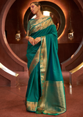 TEAL BLUE WOVEN HANDLOOM KANJIVARAM SILK SAREE
