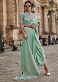 Mint Green Zari Woven Handloom Pure Banarasi Satin Silk Saree