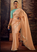 PEACH PURE TISSUE SILK DESIGNER SAREE