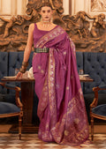 Rouge Pink Woven Pure Handloom Tussar Silk Saree
