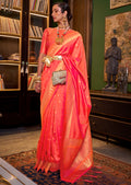 Orange Zari Woven Pure Handloom Banarasi Silk Saree