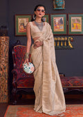 Pearl White Woven Pure Handloom Katan Silk Saree