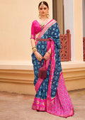 Teal Blue Woven Traditional Patola Silk Saree