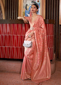 Peach Zari Woven Pure Handloom Banarasi Silk Saree