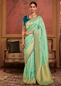PEARL AQUA PURE CREPE SILK DESIGNER BANARASI SAREE