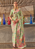 Pistachio Woven Pure Handloom Kashmiri Jamewar Silk Saree