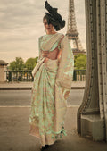 Tea Green Woven Pure Handloom Kashmiri Organza Silk Saree