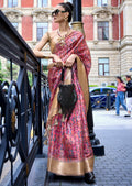Pink Woven Pure Satin Organza Silk Saree