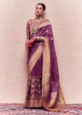 GRAPE PURPLE PURE CREPE SILK DESIGNER KHADDI BANARASI SAREE