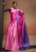 Pink Woven Digital Printed Satin Crepe Silk Saree